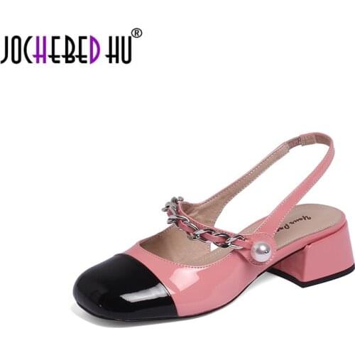 【JOCHEBED HU】2021 New Sandals Sweet Elegant Concise Casual Pearl Decoration High Heels Shoes Woman New Summer