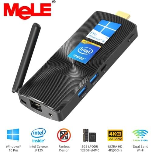 MeLE GLE 4K Pocket Mini pc stick Intel Celeron J4125 Quad Core 8GB DDR4 128GB Windows 10 Pro Fanless Desktop Gaming Computador