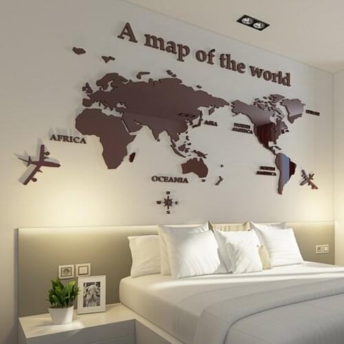 World Map Three-dimensional Crystal Acrylic wall stickers office living room TV sofa Modern Home decor Art 3D Wall Sticker Decal