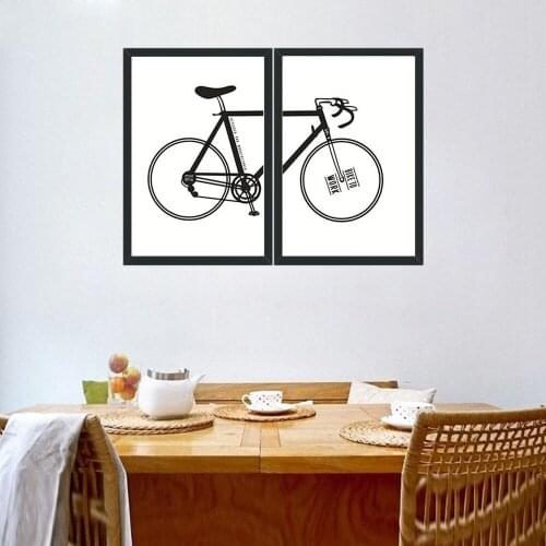 Cartoon Bicycle Wall Art Pictures Creative Double Spell Canvas Painting Living Room Bedroom Study Cafe Bar Decor Painting Mural