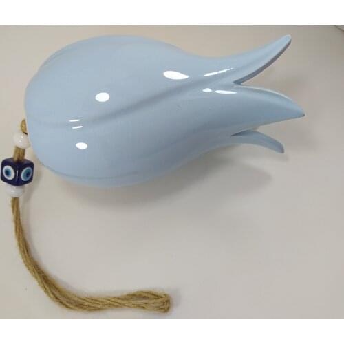 Ceramic Blue Tulip with Evil Eye Bead Turkish Handmade Amulet Wall Hanging Talisman Boho Home Decor Protector Ojo Turco