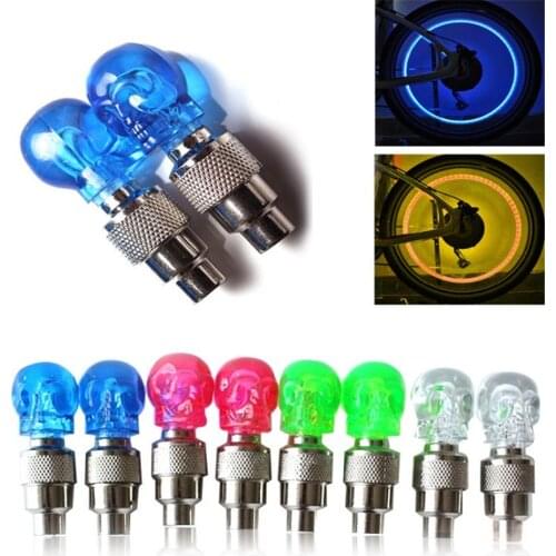 2Pcs LED Car Bike Wheel Tire Tyre Valve Dust Cap Skull Shape Neon Spoke Flash Lights Car Motorbike Valve Stems&Caps Accessories