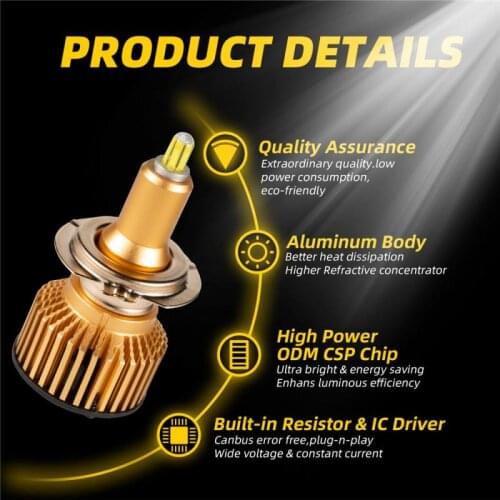 2PCS Car Headlight Bulbs H1 H7 9005 9006 LED Headlight 6000K Bright White, 360°CSP 12000 LM 100 W 6000K Waterproof IP68
