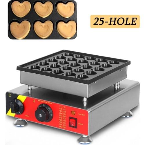 Heart Shaped Pancake Machine 25 Holes Waffle Maker Electric Commercial Snack Machine Stainless Steel Biscuits Baker Heat Mold