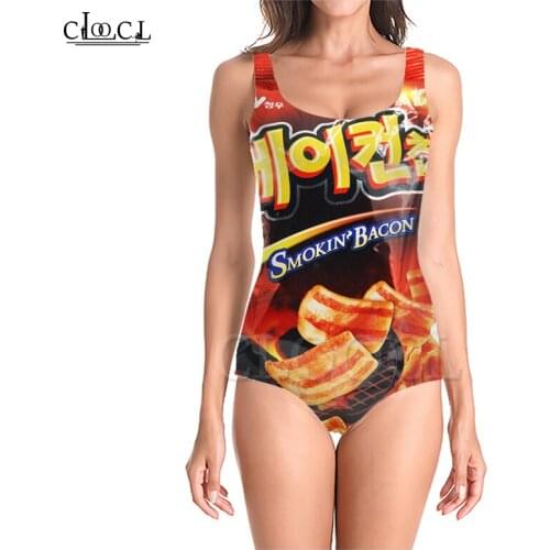 CLOOCL Fashion Delicious Potato Chips 3D Print Girls One-piece Summer Swimsuit Bathing Suit Beach Sleeveless Slim Sexy Swimsuit