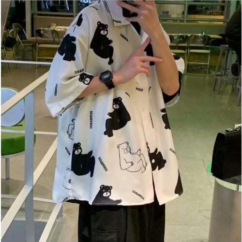 2021 Summer Shirt Mens Short Sleeve Retro Hong Kong Port Hong Kong Wind Brand Wind 23