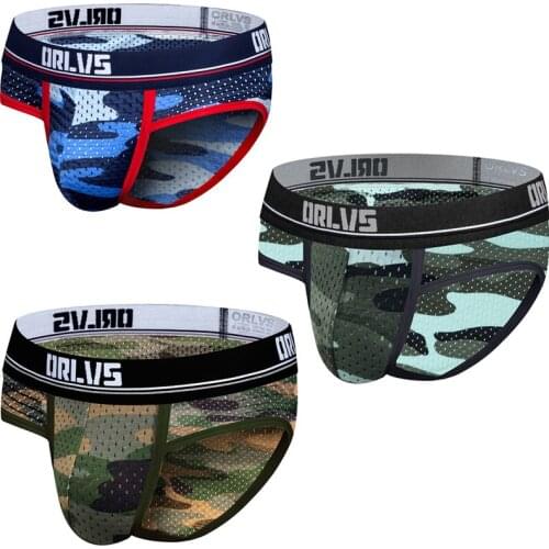 ORLVS Men Underwear Men Sexy Briefs Jockstrap Printed Cuecas Man Mesh Panties Thongs Underpants Gay Slip Homme Srting Fast Ship