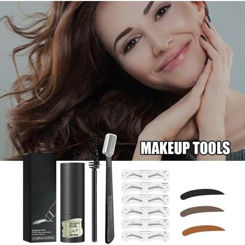 One Step Brow Stamp Shaping Kit Reusable Makeup eyebrow Powder Stencil Portable Waterproof Cosmetic Set AC889