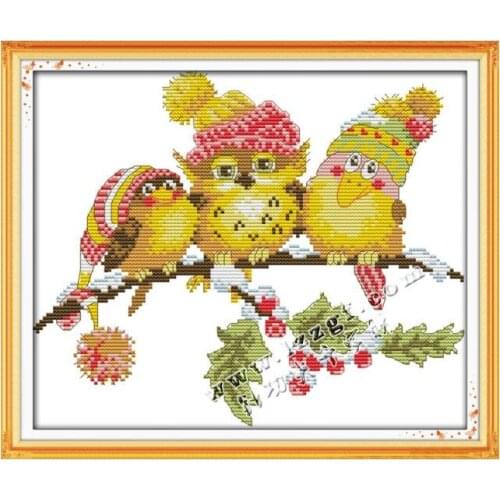 The owl with friends cross stitch kit cartoon 11ct count print canvas stitches embroidery DIY handmade needlework plus