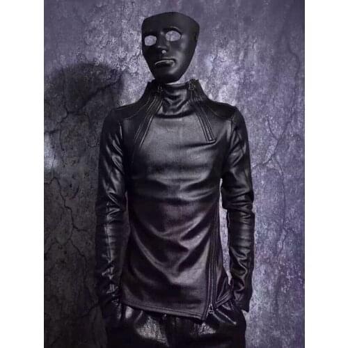 New Autumn And Winter Men Stand Collar Plus Velvet Thickening Leather Shirt Long-sleeve Sweatshirt Coat Hairstylist Clothes