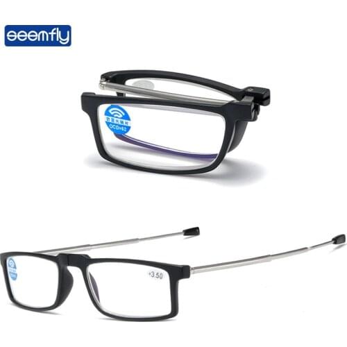 Seemfly Anti-blue Light Reading Glasses Telescopic Antenna Legs Stainless Steel Convenient Presbyopic Spectacles +1.0 to +4.0