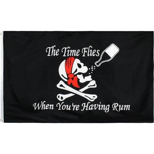90x150cm jolly roger skull bone drinking the time flies when you are having rum pirate Flag for wine bar decoration