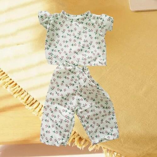 Beige Floral Print Sleeveless Casual Top + Pants for 18 '' AG Dolls