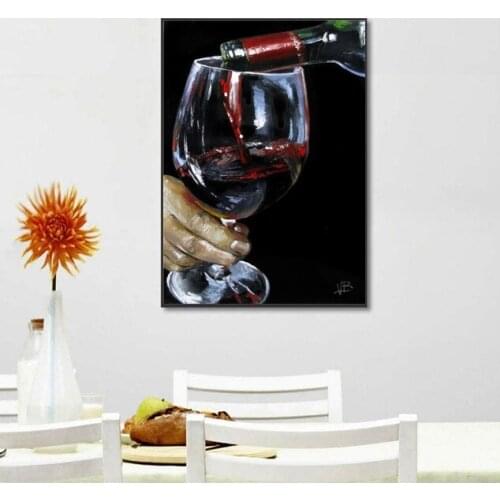 Hand Painted Knife Painting Red Wine Worth Keeping Thickness Oil Painting On Canvas For Kitchen Bar Wall Decoration