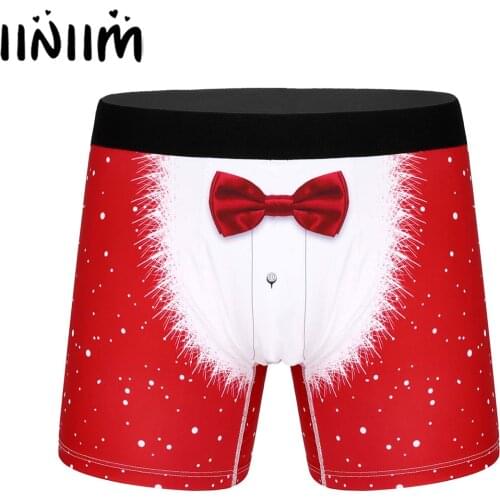 Iiniim Sexy Mens Christmas Printed Boxer Shorts Holiday Jockstraps Bulge Pouch Swimming Underwear Underpants Briefs Shorts