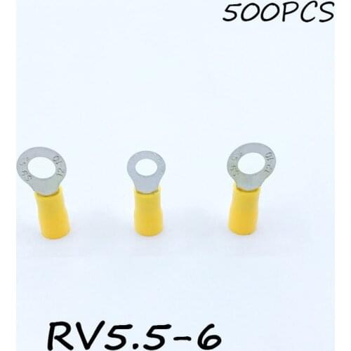 Ring Insulated Connector Terminal Block 500PCS RV5.5-6 Yellow Cable Wire Electrical Crimp Terminator A.W.G 12-10 Cap
