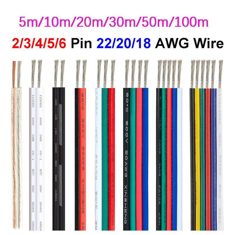LED Strip Cable 2/3/4/5/6pin SM JST Extension Wire 5-100m Electrical Wires For WS2812 3528 RGB RGBW LED Strip Lights Solar Panel