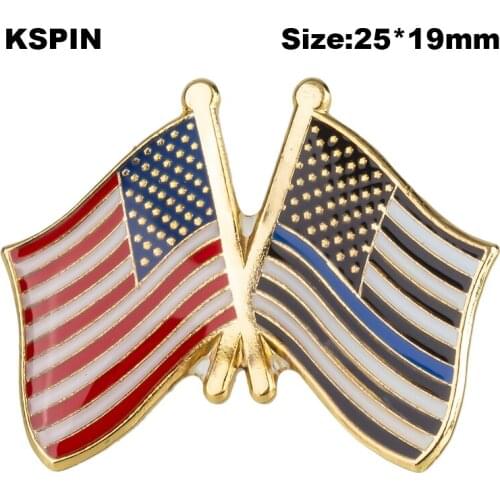 U.S.A & Thin Blue Line 1 Friendship Badge Flag Brooch National Flag Lapel Pin International Travel Pins Collections XY0664