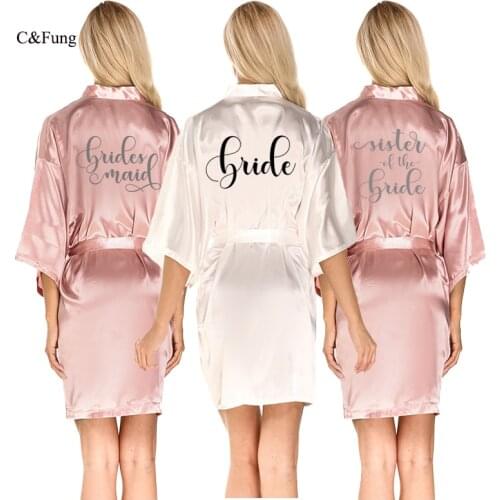 C&Fung dark pink robe silver letter kimono satin pajamas wedding robe bridesmaid sister mother of the bride robes
