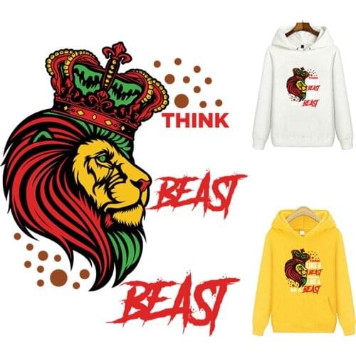 Iron-On Transfers Lion Head DIY Print On T-Shirt Washable Clothes Stickers Animals Patches For Clothing Wholesale Applique