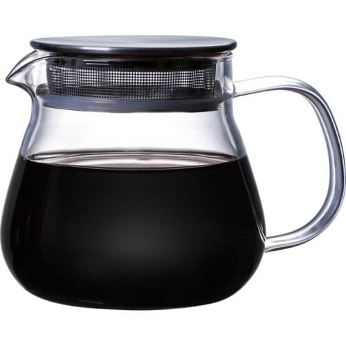 Heat Resistant Coffee Pot Hand Brewing Coffee Pot Steel Cover Transparent Sharing Pot Glass Brewing Pot with Handle