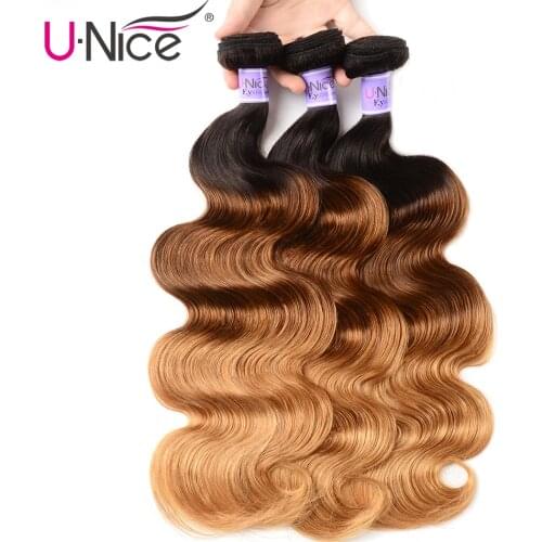 UNice Hair Kysiss Series Ombre Hair 3 Bundles Body Wave Brazilian Hair Weave Bundles 3 Tone Blonde T1B/4/27 Virgin Human Hair