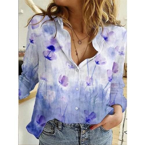 Hot Sale Flower Print 3D Women Shirt Autumn Casual Lapel Long Sleeve Button Cardigan Fashion Street Oversized Female Tops 3xl