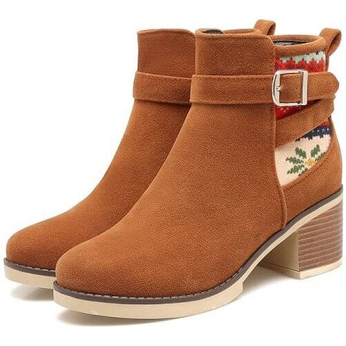 Big Size 9 10 11 12 boots women shoes ankle boots for women ladies boots shoes woman winter Belt buckle metal trim