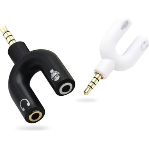 3.5mm Splitter Stereo Plug U-shape Stereo Audio Mic & Headphone Earphone Splitter Adapters for Smartphone MP3 MP4 Player