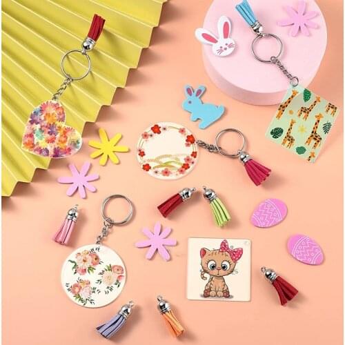 320 Pcs Acrylic Keychain Blank Key Rings Set Include Tassels, Key Chain Rings and Jump Rings for DIY Keychain Crafting