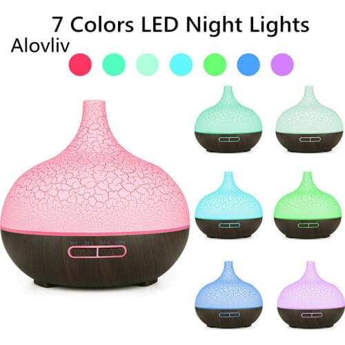 400ml Beautiful Wood Grain Aroma Diffuser Ultrasonic Air Humdifier with 7 Colors LED Lights Timing Mist Maker Home Air Purifier