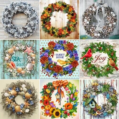 5D Diy Diamond Painting Cross Stitch Kit Garland Full Drill Square Round Flower Shell Diamond Embroidery Mosaic Home Decor