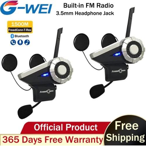 2PCS FreedConn T-Rex Motorcycle Helmet Bluetooth Intercom Headset BT Interphone wireless Intercom with FM Radio 1500M 8Riders