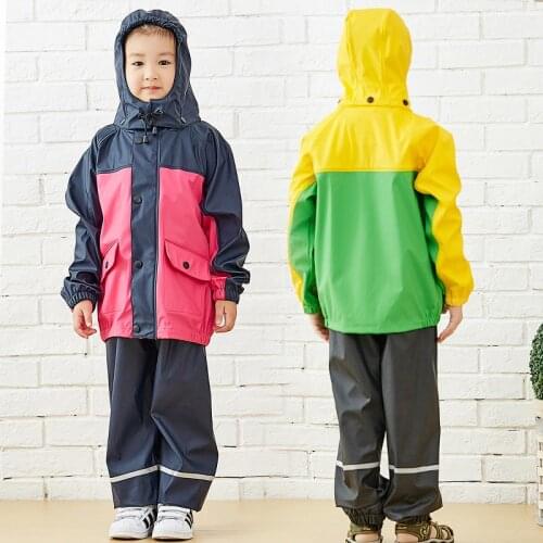 QIAN 3-10 Years Old Quality Children Raincoat Unisex Waterproof Kids Boys Girls Jumpsuit Hooded Rain Coat School Rain Gear Suit