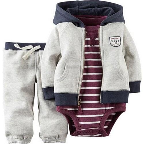 Kids baby bebes boy clothes set hooded jacket+rompers+pants infant boy girl clothing Autumn Spring children suits newborn set
