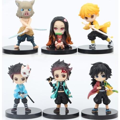 6pcs/set Anime Demon Slayer Kimetsu No Yaiba Figure Q Posket Kamado Tanjirou Kamado Nezuko Agatsuma Figure Toys