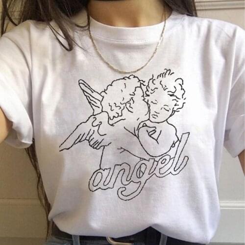 Tees Female Angels Aesthetic Harajuku Vintage T Shirts Women Ullzang 90s Graphic T shirts Grunge Korean Style Tshirt