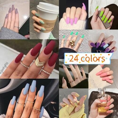 Nail Art Fake Nails Stiletto Tips Clear Press on Long False with Glue Coffin Stick Display Full Cover Artificial Designs Matte