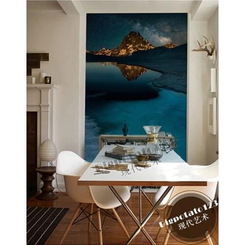 Custom 3D nature mural,dream of the sky filled with stars snow mountain lake landscape ,living room TV wall bedroom wallpaper
