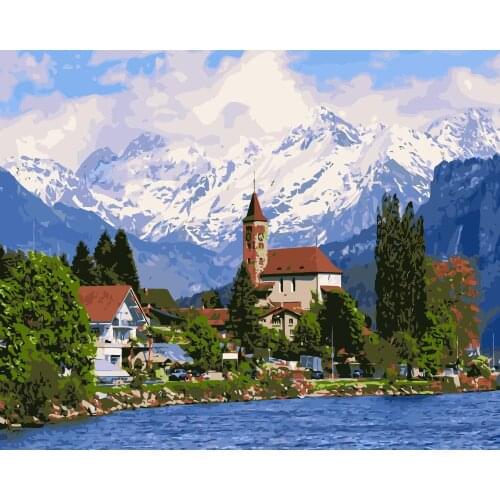 MaHuaf-i716 Lake Brienz DIY painting by Numbers animal Hand-painted canvas oil paintings for Children Room home Decor