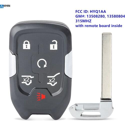 KEYECU FCC: HYQ1AA Smart 5+1 6 Button 315MHz Remote Car Key Fob for GMC YUKON 2015 2016 2017 2018 13580802, 5922084, 22984995