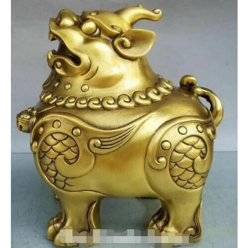 Chinese Pure Bronze Feng Shui Dragon Lion Foo Fu Dog Unicorn Beast Bell Statue