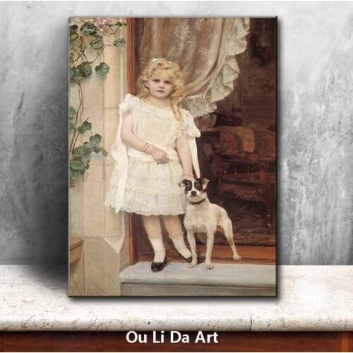 Classical figures cute girl angels dog oil paintings canvas printing printed on canvas kid room wall art decoration picture