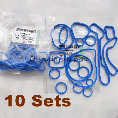 10 Sets Cooling System Oil Cooler Gasket Seals Blue OEM# 55354071 55354072 For Chevrolet Cruze 1.6L 1.8L Sonic Astra Zafira