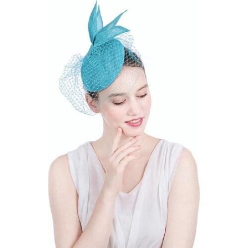 Korean Style Blue Bridal Face Veil Flax Lace Mesh Big Bow-knot Veil Fashion Handmade Wedding Hair Accessories Banquet Headpiece