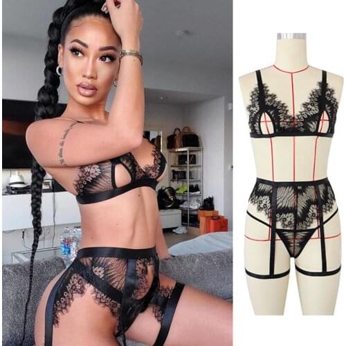 Lace Sexy Bra Open Nipple Open Panties Hollow Underwear Sexy Clothing Woman 2021 Perspective Pornos Suit Lingerie Set For Women