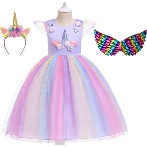 2020 Unicorn Girl Summer Dress For 4 6 8 10 Years Girls Clothing Kids Birthday Party Princess Costume Children Dresses