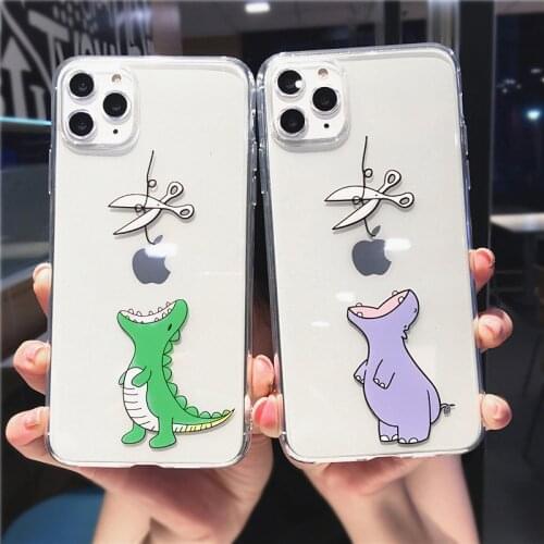 Gimfun Cute Funny Cartoon Hippo Dinosaur Phone Case for iPhone 11 12 Mini Pro Max XS Max X XR 7 8 Plus Clear Soft TPU Cover