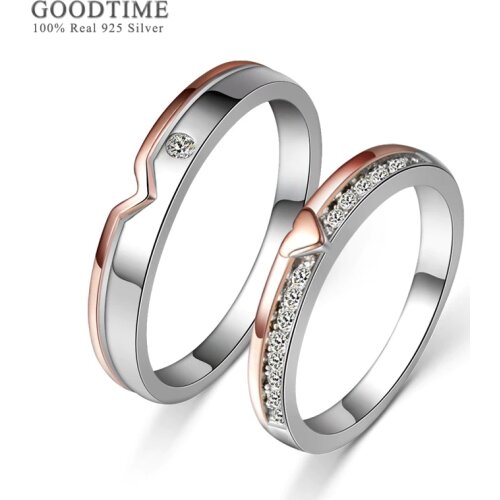Fashion Couple Ring 100% Pure 925 Sterling Silver Rhinestone Ring Jewelry Romantic Zircon Lovers Wedding Rings For Women Men