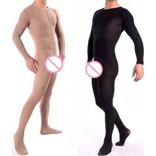 Mens Bodystockings Sexy Lingerie Mens Ultra Elastic Core-spun Yarn Sexy Bodyhose Fetish With Penis Sheath